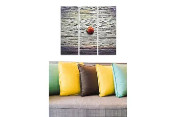 Canvastavla i trä 3-delar 50x70 cm - Nyckelpiga på en träyta - Röd / Grå / Brun - Inredning - Tavlor & posters - Canvastavla