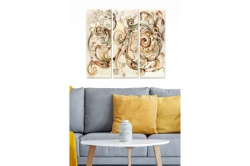 Canvastavla i trä 3-delar 50x70 cm - Ornamental komposition med svängda linjer och blommor - Beige / Grön / Brun - Inredning - Tavlor & posters - Canvastavla