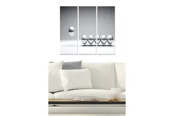 Canvastavla i trä 3-delar 50x70 cm - Reflekterande kulor i en minimalistisk komposition - Silver / Grå - Inredning - Tavlor & posters - Canvastavla