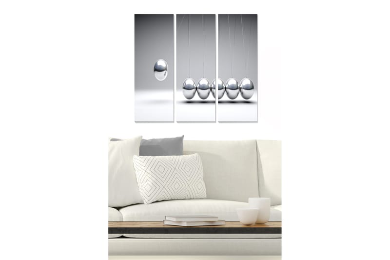 Canvastavla i trä 3-delar 50x70 cm - Reflekterande kulor i en minimalistisk komposition, Silver / Grå