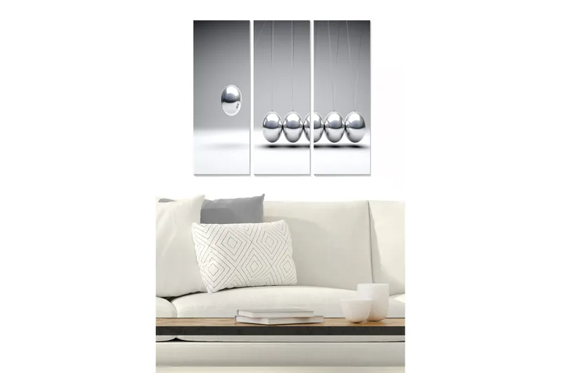 Canvastavla i trä 3-delar 50x70 cm - Reflekterande kulor i en minimalistisk komposition, Silver / Grå