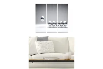 Canvastavla i trä 3-delar 50x70 cm - Reflekterande kulor i en minimalistisk komposition - Silver / Grå - Inredning - Tavlor & posters - Canvastavla