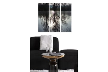 Canvastavla i trä 3-delar 50x70 cm - Reflektion av träd i stilla vatten - Grå / Svart / Vit - Inredning - Tavlor & posters - Canvastavla