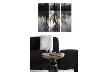 Canvastavla i trä 3-delar 50x70 cm - Reflektion av träd i stilla vatten - Grå / Svart / Vit - Inredning - Tavlor & posters - Canvastavla