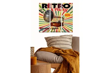 Canvastavla i trä 3-delar 50x70 cm - Retro affisch med en grammofon och färgglada strålar - Gul / Röd / Grön - Inredning - Tavlor & posters - Canvastavla