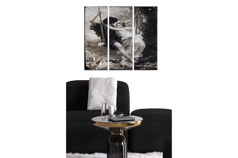 Canvastavla i trä 3-delar 50x70 cm - Romantisk scen med två personer som svänger tillsammans i en grönskande miljö, Svart / Vit / Grå