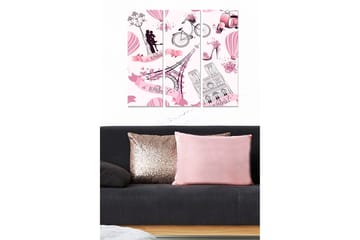 Canvastavla i trä 3-delar 50x70 cm - Romantisk stadsbild med Parismotiv och kärleksfullt par - Rosa / Svart / Vitt - Inredning - Tavlor & posters - Canvastavla