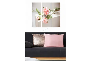 Canvastavla i trä 3-delar 50x70 cm - Rosa rosor på en ljus bakgrund - Rosa / Grön / Vit - Inredning - Tavlor & posters - Canvastavla
