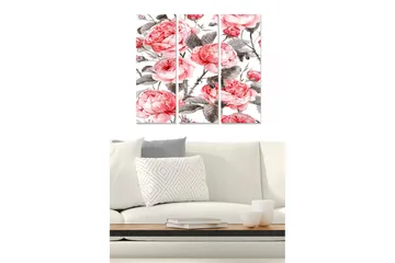 Canvastavla i trä 3-delar 50x70 cm - Rosa pioner i en elegant komposition - Rosa / Grå / Grön - Inredning - Tavlor & posters - Canvastavla