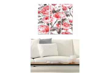 Canvastavla i trä 3-delar 50x70 cm - Rosa pioner i en elegant komposition - Rosa / Grå / Grön - Inredning - Tavlor & posters - Canvastavla