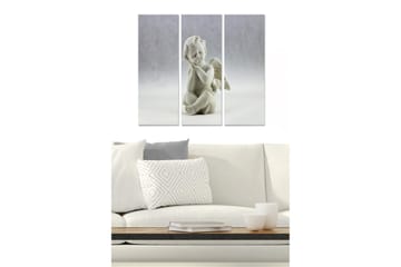Canvastavla i trä 3-delar 50x70 cm - Söt ängel i en drömmande pose - Vit / Ljusgrå - Inredning - Tavlor & posters - Canvastavla