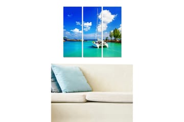 Canvastavla i trä 3-delar 50x70 cm - Segelbåt vid en klarblå lagun - Blå / Turkos / Vit - Inredning - Tavlor & posters - Canvastavla
