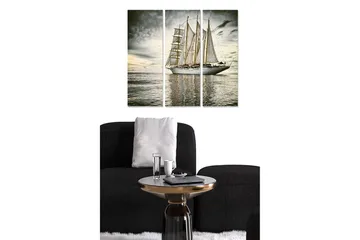 Canvastavla i trä 3-delar 50x70 cm - Segelbåt på spegelblanka vattenytor under en dramatisk himmel - Grå / Vit / Beige - Inredning - Tavlor & posters - Canvastavla