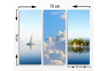 Canvastavla i trä 3-delar 50x70 cm - Segelbåt på spegelblanka vattenytor - Blå / Vit / Grön - Inredning - Tavlor & posters - Canvastavla