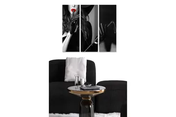 Canvastavla i trä 3-delar 50x70 cm - Sensuell kvinna med röd läppstift och svarta handskar - Svart / Röd - Inredning - Tavlor & posters - Canvastavla