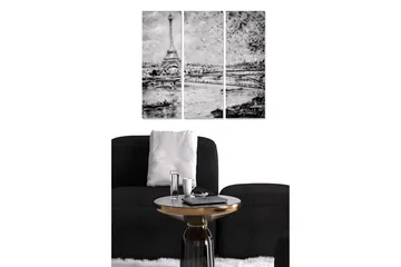 Canvastavla i trä 3-delar 50x70 cm - Silhuett av Eiffeltornet vid Seinefloden i Paris - Svart / Vitt / Grått - Inredning - Tavlor & posters - Canvastavla