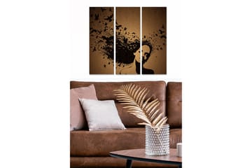 Canvastavla i trä 3-delar 50x70 cm - Silhuett av en kvinna med fåglar som svävar omkring i hennes hår - Svart / Brun - Inredning - Tavlor & posters - Canvastavla