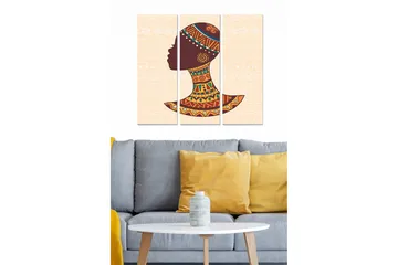 Canvastavla i trä 3-delar 50x70 cm - Silhuett av en kvinna med traditionella mönster och färger - Mörkbrun / Orange / Beige - Inredning - Tavlor & posters - Canvastavla