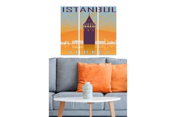 Canvastavla i trä 3-delar 50x70 cm - Silhuett av Istanbul med Galata-tornet i fokus - Orange / Lila / Blå - Inredning - Tavlor & posters - Canvastavla