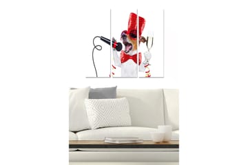 Canvastavla i trä 3-delar 50x70 cm - Sjungande hund i festlig klädsel med mikrofon och champagneglas - Röd / Vit / Svart - Inredning - Tavlor & posters - Canvastavla