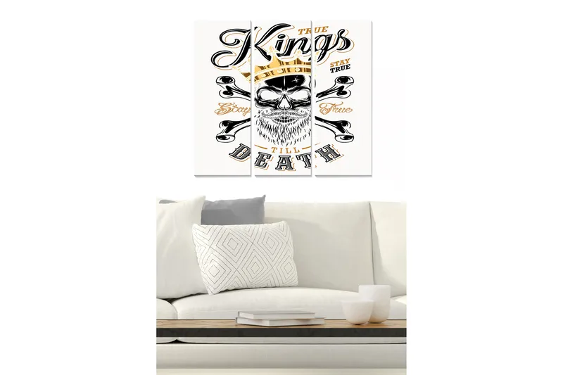 Canvastavla i trä 3-delar 50x70 cm - Skalle med krona och korslagda benknotor - Svart / Guld / Vit - Inredning - Tavlor & posters - Canvastavla