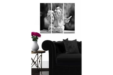 Canvastavla i trä 3-delar 50x70 cm - Skulptur av två änglar som sitter tillsammans och bläddrar i en bok - Vit / Svart / Grå - Inredning - Tavlor & posters - Canvastavla