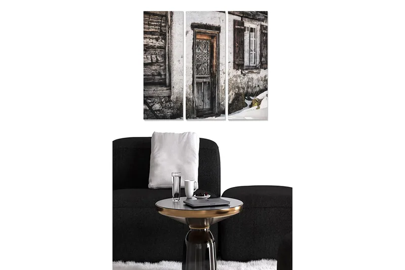 Canvastavla i trä 3-delar 50x70 cm - Sliten dörr med rustik charm, Grå / Brun / Vit