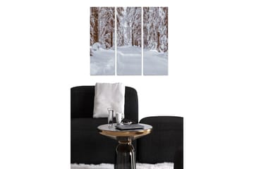 Canvastavla i trä 3-delar 50x70 cm - Snötäckt skogsväg omgiven av vinterlandskap - Vit / Brun - Inredning - Tavlor & posters - Canvastavla