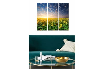 Canvastavla i trä 3-delar 50x70 cm - Solfyllda fält med solrosor under en klar himmel - Gul / Grön / Blå - Inredning - Tavlor & posters - Canvastavla