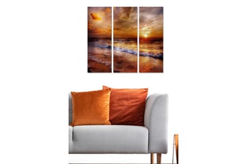 Canvastavla i trä 3-delar 50x70 cm - Solnedgång över havet med reflektioner i vattnet - Orange / Guld / Blå - Inredning - Tavlor & posters - Canvastavla
