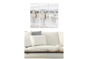Canvastavla i trä 3-delar 50x70 cm - Springande hästar vid havet - Vit / Beige / Ljusgrå - Inredning - Tavlor & posters - Canvastavla