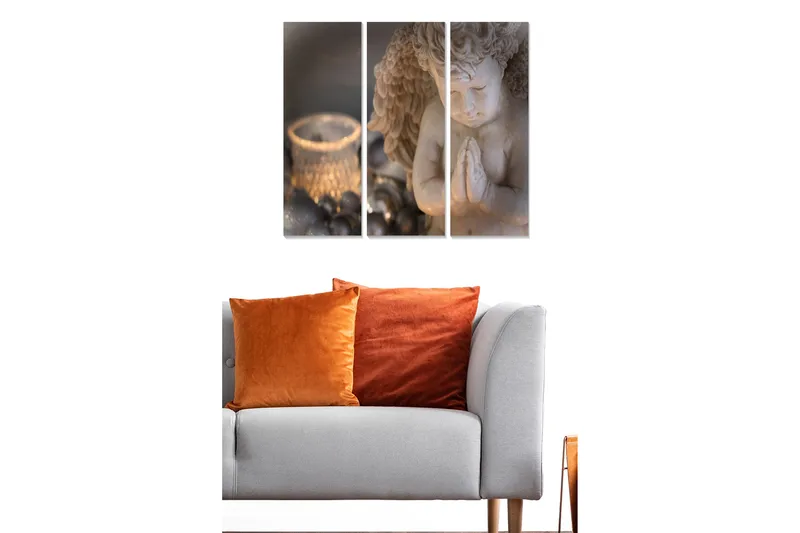 Canvastavla i trä 3-delar 50x70 cm - Stående ängel med hopknäppta händer i bön - Beige / Grå / Silver - Inredning - Tavlor & posters - Canvastavla