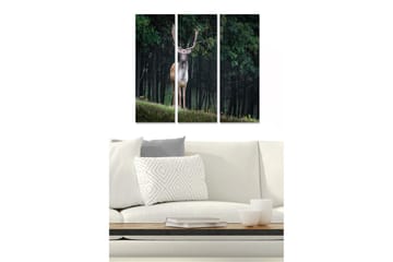 Canvastavla i trä 3-delar 50x70 cm - Stående rådjur i en skogsmiljö - Grön / Brun / Svart - Inredning - Tavlor & posters - Canvastavla