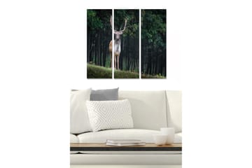 Canvastavla i trä 3-delar 50x70 cm - Stående rådjur i en skogsmiljö - Grön / Brun / Svart - Inredning - Tavlor & posters - Canvastavla