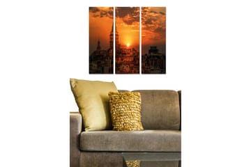 Canvastavla i trä 3-delar 50x70 cm - Stadslandskap med solnedgång över takåsar och torn - Orange / Mörkblå / Guld - Inredning - Tavlor & posters - Canvastavla