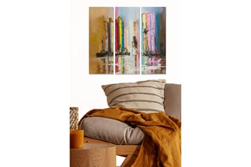 Canvastavla i trä 3-delar 50x70 cm - Stadssilhuett med reflektioner i vatten - Guld / Rosa / Blå - Inredning - Tavlor & posters - Canvastavla