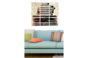 Canvastavla i trä 3-delar 50x70 cm - Stapel av gamla böcker i svart och vitt - Svart / Beige - Inredning - Tavlor & posters - Canvastavla