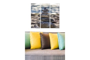 Canvastavla i trä 3-delar 50x70 cm - Stenstapel i harmonisk balans - Grå / Beige / Svart - Inredning - Tavlor & posters - Canvastavla