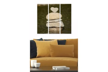 Canvastavla i trä 3-delar 50x70 cm - Stenstapel med ett hjärtformat stenar på toppen - Grå / Beige / Brun - Inredning - Tavlor & posters - Canvastavla