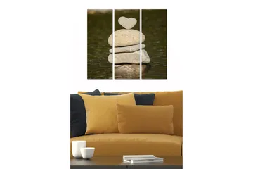 Canvastavla i trä 3-delar 50x70 cm - Stenstapel med ett hjärtformat stenar på toppen - Grå / Beige / Brun - Inredning - Tavlor & posters - Canvastavla
