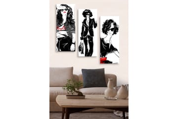 Canvastavla i trä 3-delar 50x70 cm - Stiliga kvinnor i modekläder med solglasögon - Svart / Röd / Vit - Inredning - Tavlor & posters - Canvastavla