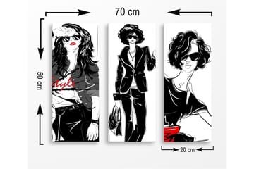 Canvastavla i trä 3-delar 50x70 cm - Stiliga kvinnor i modekläder med solglasögon - Svart / Röd / Vit - Inredning - Tavlor & posters - Canvastavla