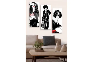 Canvastavla i trä 3-delar 50x70 cm - Stiliga kvinnor i modekläder med solglasögon - Svart / Röd / Vit - Inredning - Tavlor & posters - Canvastavla
