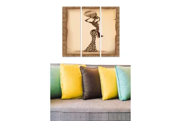 Canvastavla i trä 3-delar 50x70 cm - Stiliserad kvinna med traditionell klädsel och huvudbonad - Brun / Beige / Svart - Inredning - Tavlor & posters - Canvastavla