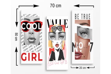 Canvastavla i trä 3-delar 50x70 cm - Stiliserade porträtt av kvinnor med moderna inslag - Röd / Svart / Hudton - Inredning - Tavlor & posters - Canvastavla