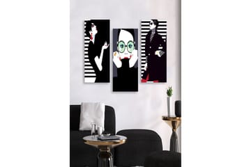 Canvastavla i trä 3-delar 50x70 cm - Stiliserade porträtt av modeikoner med grafiska inslag - Svart / Vit / Röd - Inredning - Tavlor & posters - Canvastavla