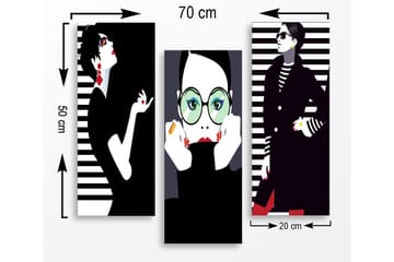 Canvastavla i trä 3-delar 50x70 cm - Stiliserade porträtt av modeikoner med grafiska inslag - Svart / Vit / Röd - Inredning - Tavlor & posters - Canvastavla