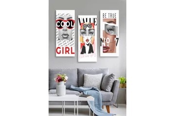 Canvastavla i trä 3-delar 50x70 cm - Stiliserade porträtt av kvinnor med moderna inslag - Röd / Svart / Hudton - Inredning - Tavlor & posters - Canvastavla