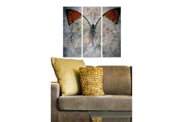 Canvastavla i trä 3-delar 50x70 cm - Storslagen fjäril med orangea vingar - Orange / Grå / Vit - Inredning - Tavlor & posters - Canvastavla