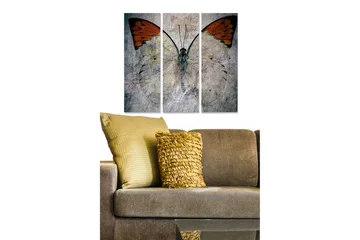 Canvastavla i trä 3-delar 50x70 cm - Storslagen fjäril med orangea vingar - Orange / Grå / Vit - Inredning - Tavlor & posters - Canvastavla